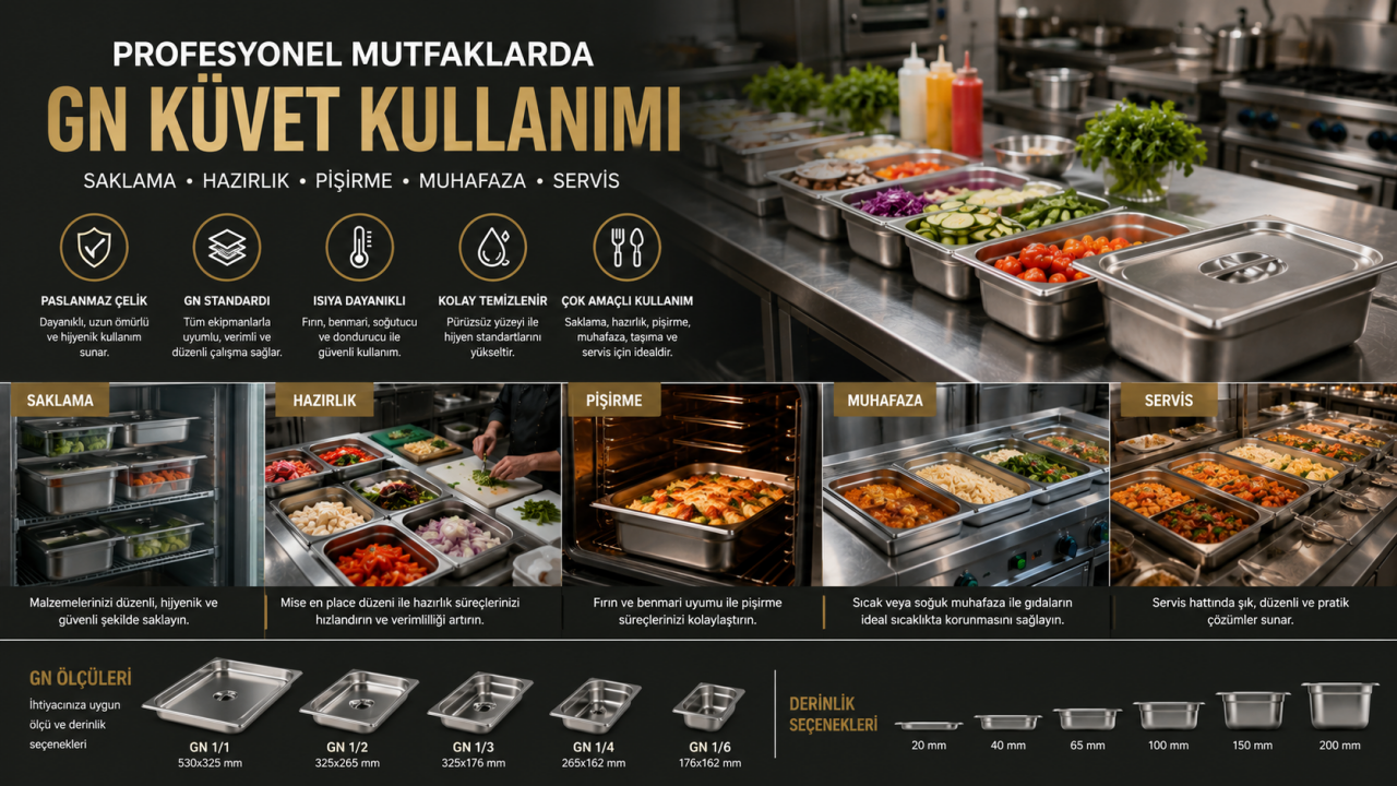 Profesyonel Mutfaklarda GN Küvet Kullanımı: Saklama, Hazırlık, Pişirme ve Servis Süreçleri İçin Rehber