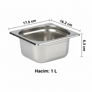 Paslanmaz Çelik Gastronom Küvet GN 1/6-65 (17,6 x 16,2 x 6,5 CM)