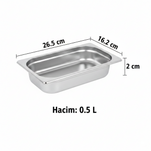 GN 1/4-20 Paslanmaz Çelik Gastronom Küvet 2 cm | 0,5 L