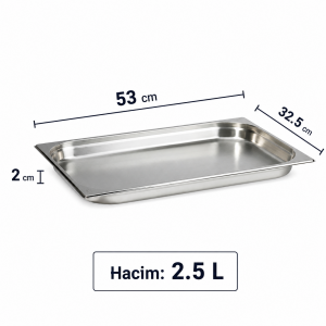 GN 1/1-20 Paslanmaz Çelik Gastronom Küvet 2 cm | 2,5 L