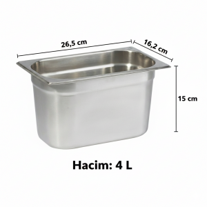 GN 1/4-150 Paslanmaz Çelik Gastronom Küvet 15 cm | 4 L