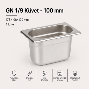 Paslanmaz Çelik Gastronom Küvet GN 1/9-100 (17,6 x 10,8 x 10 CM)