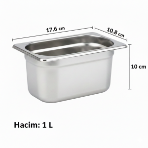 Paslanmaz Çelik Gastronom Küvet GN 1/9-100 (17,6 x 10,8 x 10 CM)