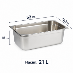 GN 1/1-150 Paslanmaz Çelik Gastronom Küvet 15 cm | 21 L