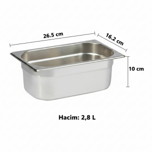 GN 1/4-100 Paslanmaz Çelik Gastronom Küvet 10 cm | 2,8 L