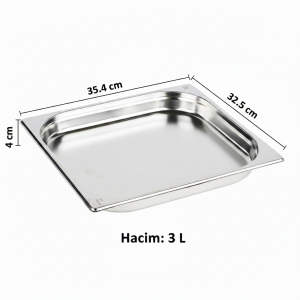 Paslanmaz Çelik Gastronom Küvet GN 2/3-40 (35,4 x 32,5 x 4 CM)