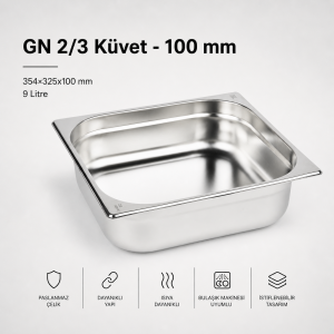 Paslanmaz Çelik Gastronom Küvet GN 2/3-100 (35,4 x 32,5 x 10 CM)