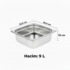 Paslanmaz Çelik Gastronom Küvet GN 2/3-100 (35,4 x 32,5 x 10 CM)