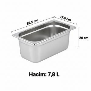 Paslanmaz Çelik Gastronom Küvet GN 1/3-200 (32,5 x 17,6 x 20 CM)