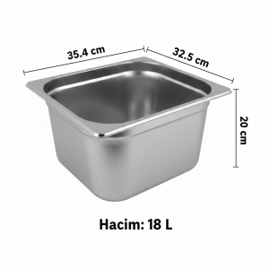 Paslanmaz Çelik Gastronom Küvet GN 2/3-200 (35,4 x 32,5 x 20 CM)