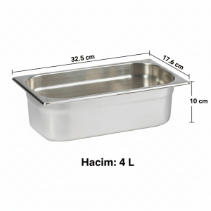 Paslanmaz Çelik Gastronom Küvet GN 1/3-100 (32,5 x 17,6 x 10 CM)