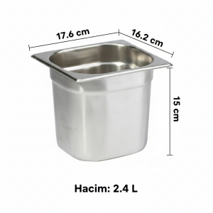 Paslanmaz Çelik Gastronom Küvet GN 1/6-150 (17,6 x 16,2 x 15 CM)