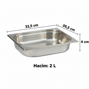 GN 1/2-40 Paslanmaz Çelik Gastronom Küvet 4 cm | 2 L