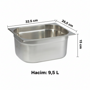 GN 1/2-150 Paslanmaz Çelik Gastronom Küvet 15 cm | 9,5 L