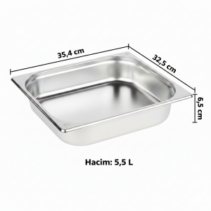 Paslanmaz Çelik Gastronom Küvet GN 2/3-65 (35,4 x 32,5 x 6,5 CM)