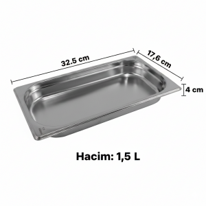 Paslanmaz Çelik Gastronom Küvet GN 1/3-40 (32,5 x 17,6 x 4 CM)