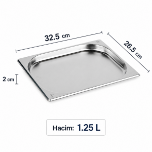 Paslanmaz Çelik Gastronom Küvet 2 cm GN 1/2-20 | 1,25 L