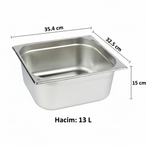 Paslanmaz Çelik Gastronom Küvet GN 2/3-150 (35,4 x 32,5 x 15 CM)