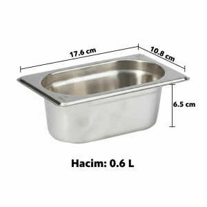 Paslanmaz Çelik Gastronom Küvet GN 1/9-65 (17,6 x 10,8 x 6,5 CM)