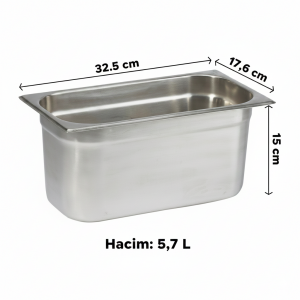 Paslanmaz Çelik Gastronom Küvet GN 1/3-150 (32,5 x 17,6 x 15 CM)