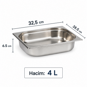 GN 1/2-65 Paslanmaz Çelik Gastronom Küvet | 4 L