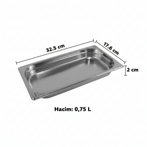 Paslanmaz Çelik Gastronom Küvet GN 1/3-20 (32,5 x 17,6 x 2 CM)