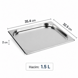 Natsan-Paslanmaz Çelik Gastronom Küvet GN 2/3-20 (35,4 x 32,5 x 2 CM)