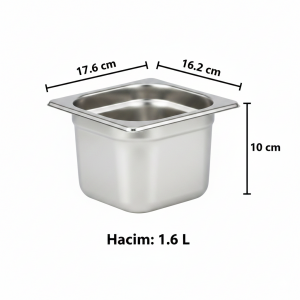 Paslanmaz Çelik Gastronom Küvet GN 1/6-100 (17,6 x 16,2 x 10 CM)