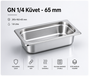 GN 1/4-65 Paslanmaz Çelik Gastronom Küvet 6,5 cm | 1,8 L