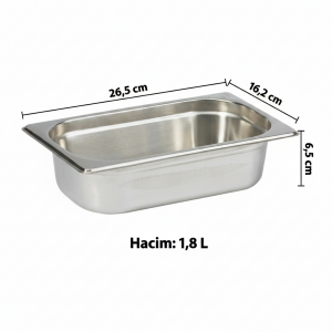 GN 1/4-65 Paslanmaz Çelik Gastronom Küvet 6,5 cm | 1,8 L